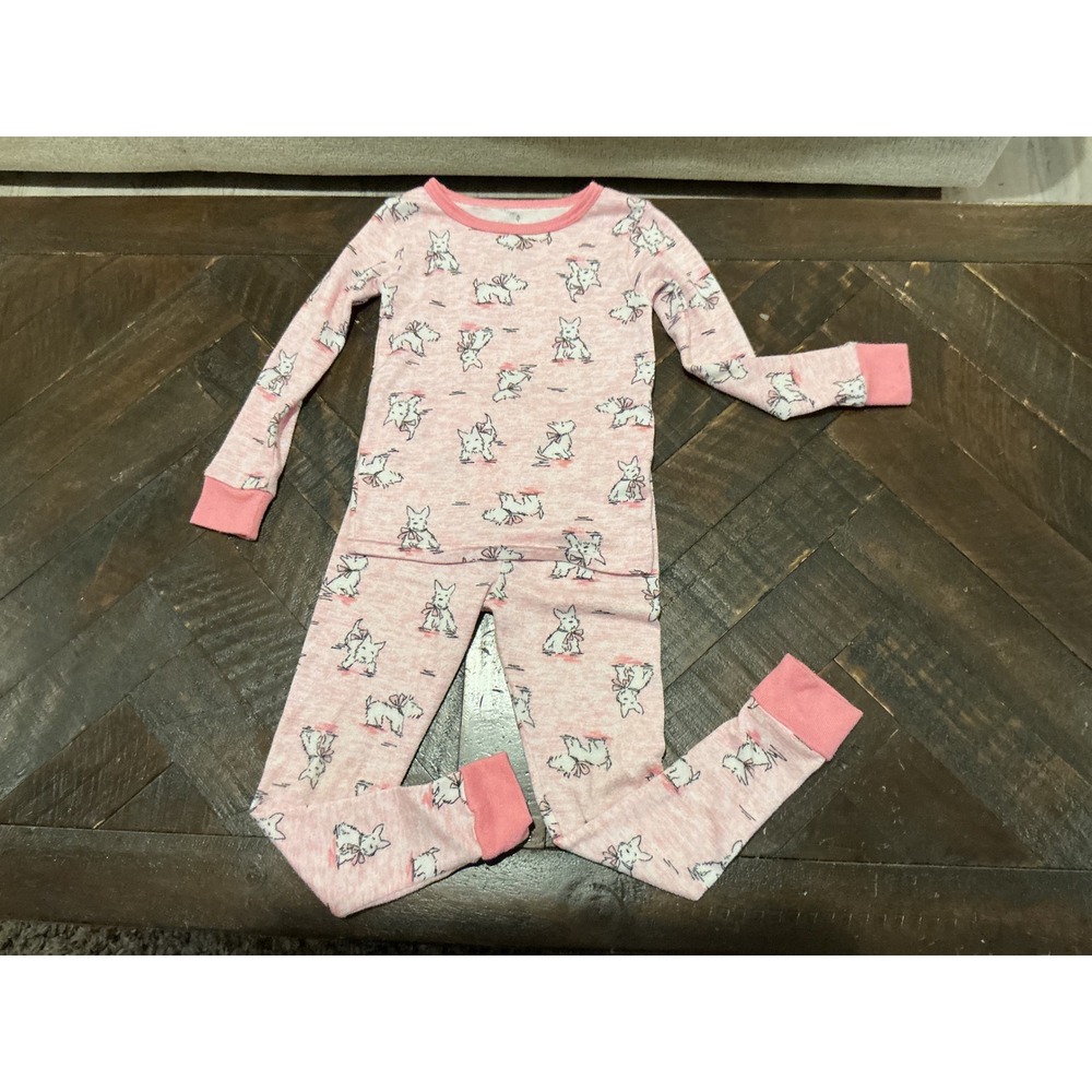 Laura Ashley Girls Pink Scottie Dog Pajama Set 2pc Long Sleeve Snug Fit‎ Size 4T